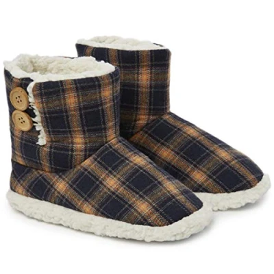 Image of DUNLOP Boots Slippers for Women Memory Foam Faux Sheepskin House Shoes (Navy/Mustard, 6 UK, numeric_6)