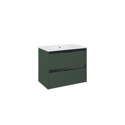 Image of Iflo Teano 2 Drawers Wall Hung Basin Unit 800mm (W) X 456mm (D) 590mm (H Matt Forest Green