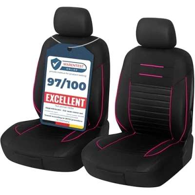 Image of Upgrade4cars Car Seat Covers Front Pair Black Pink Universal Cover Set for Driver and Passenger Seats + Headrest Cute Interior Accessories Women