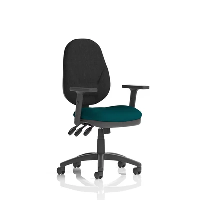 Image of Eclipse Plus XL Lever Task Operator Chair Black Back Bespoke Seat with Height Adjustable Arms In Maringa Teal