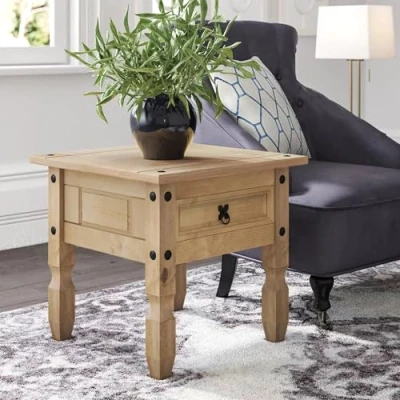 Image of Corona 1 Drawer Lamp Table Mexican Solid Pine