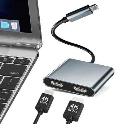 Image of USB C to Dual HDMI Adapter, Type Monitor Hub with 2 Docking Station 4K @60hz for Laptop HP/Dell/Surface/Lenovo/Thinkpad/Chromebook/MacBook