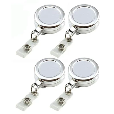 Image of Retractable Badge Reel Chrome Heavy Duty ID Pull with Strap Clip Extendable Card Holder (Pack of 4) PCL Media ltd