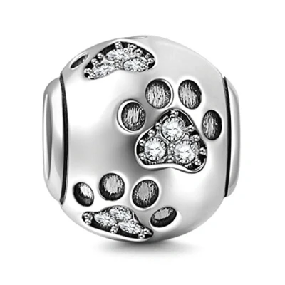 Image of Dog Paw Charm 925 Sterling Silver Footprint Animal Birthday Pet for Pandora Bracelet (White)