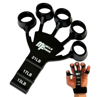 Image of MuscleForge® Finger Trainer, Silicone Extensor to Strengthen Grip, Gripper with 3 levels of adjustment 13 21 lb, Forearm and Grip Strenghtener, Hand