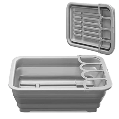 Image of Navaris Collapsible Dish Drainer Foldable Portable Rack for Drying Plates, Dishes, Cutlery Folding Camping Caravans Grey