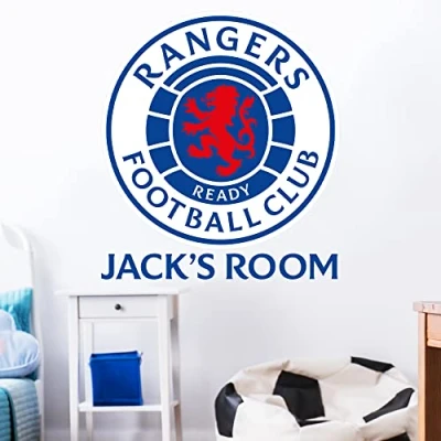 Image of Rangers Wall Sticker Crest and Personalised Name Football Art (120cm Width x 120cm Height)