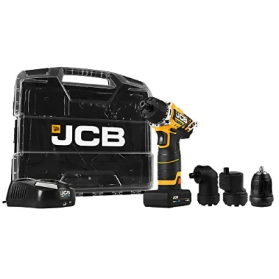 Image of JCB 12V 4 in 1 Cordless Drill Driver, 2.0Ah Battery, Fast Charger, Variable Speed &amp; Built LED Light, 19+1 Position Torque Power Tool Case, 3 Year Warranty
