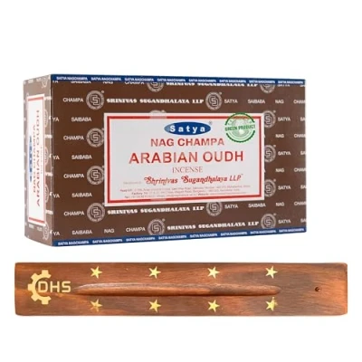 Image of Satya Nag Arabian Oodh Incense Sticks Hand Rolled Full Box of 12 With DHS Stick Holder Used for Aromatherapy, Yoga, Meditation, and Relaxation