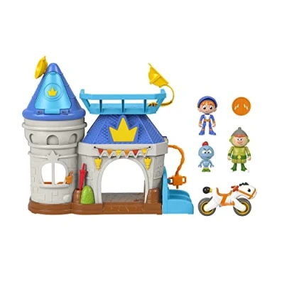 Image of Fisher Price Gus the Itsy Bitsy Knight, Kingdom Castle Playset with 3 characters and pony vehicle for preschool pretend play ages 3+