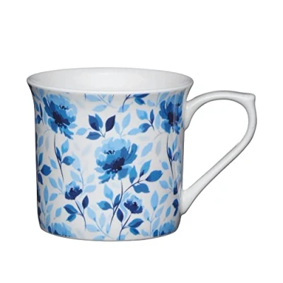 Image of KitchenCraft China 300ml Fluted Mug, Blue Rose