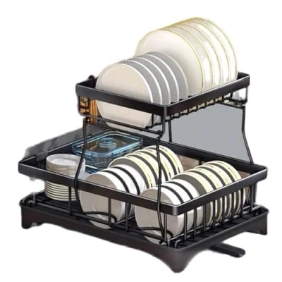 Image of AMD Nexus 2 Tier Dish Drainer, Multifunctional Drainer Rack, Rustproof Kitchen Drying Rack with Drainboard &amp; Utensil Holder, Space Saving for Counter