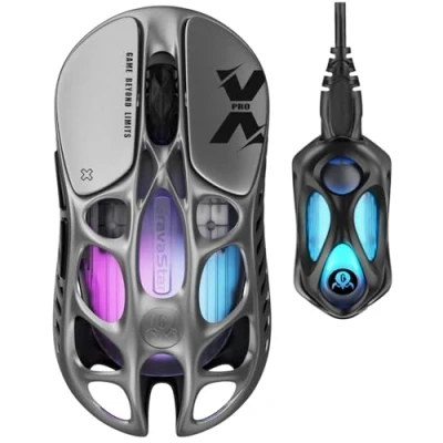 Image of GravaStar Mercury X Pro Wireless Gaming Mouse, Come with 8K Dongle, 32,000 DPI PAW 3950 Sensor, 8,000Hz Polling Rate, Only 49g, Magnesium Alloy Hollow Frame, RGB Lighting (8K Gray)