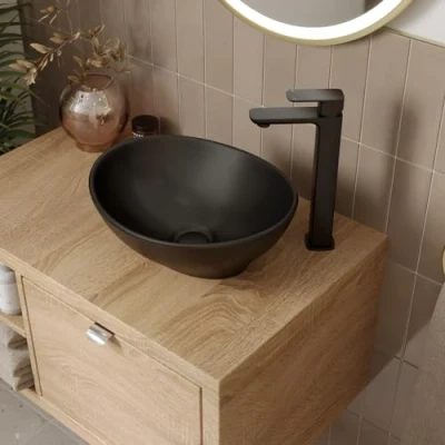 Image of Affine® Countertop Basin for Bathroom and Cloakroom Hand Wash Basins Sink Modern Matt Black Oval, 405 x 330mm