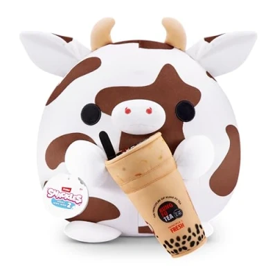 Image of Snackles Series 2 Wave 2, Snack Swap, Cow, 20 cm by ZURU Cuddly Squishy Comfort Plush with License Brand Accessory (Cow, Kung Fu Tea, Bubble Tea)