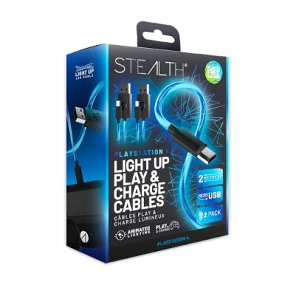 Image of STEALTH 2m LED Light Up Twin Play &amp; Charge Cables, Compatible with PS4 and Other Devices