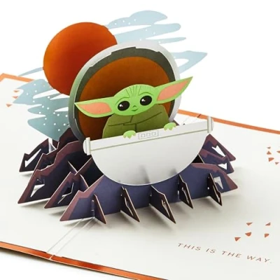 Image of Hallmark Star Wars Pop Up Birthday or Congratulations Card (Baby Yoda) May The 4th, Signature Paper Wonder 3D