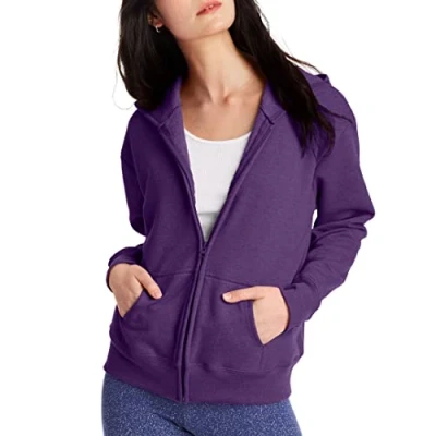 Image of Hanes Women&#039;s, EcoSmart Fleece Full Hoodie, Zip up Hooded Sweatshirt, Violet Splendor Heather, S