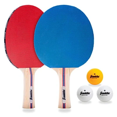 Image of Franklin Sports Ping Pong Paddle Set with Balls 2 Player Table Tennis Kit (2) Paddles + (3) Included Red Blue
