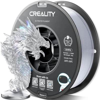 Image of Creality PETG Filament 1.75mm, 3D Printer 1KG(2.2lbs), High Precision, Strong Toughness, Odorless, Better Flow, Dimensional Accuracy +/ 0.02 mm, Fits for Most FDM Printers, Transparent