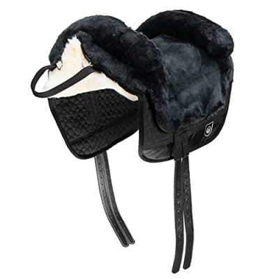 Image of CHRIST Lambskin Saddle Spanish style Fellsattel IBERICA Plus from treeless bareback pad out of genuine sheepskin, size Warmblood, grey