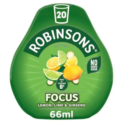 Image of Robinsons Focus Benefit Drops Lemon, Lime &amp; Ginseng With Vitamin B3 and Zinc Real Fruit Juice No Artificial Colours Added Sugar Perfect for Travel 66ml