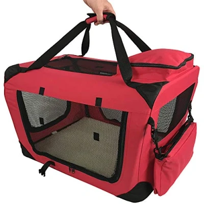 Image of RayGar Pet Carrier Soft Crate Portable Foldable Fabric Red Small