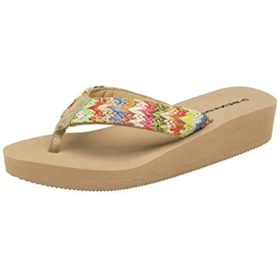 Image of DUNLOP Ladies Raffia Toe Post Wedge Flip Flop Sandals (4 UK, Beige Multi)