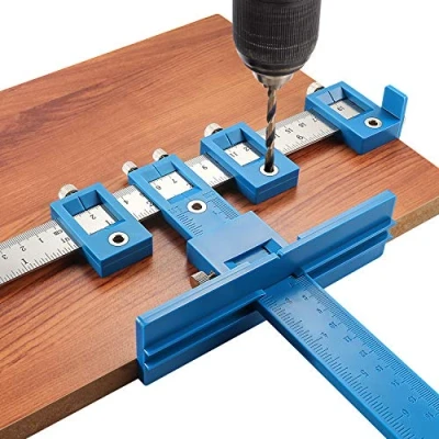 Image of Cabinet Hardware Jig Tool Adjustable Punch Locator Drill Template Guide, Wood Drilling Dowelling Guide for Installation of Handles Knobs on Doors and Drawer