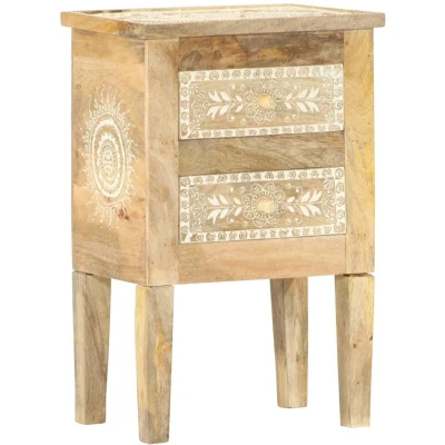 Image of vidaXL Hand Painted Bedside Cabinet Mango Wood Nightstand with 3 Drawers 40x30x60 cm Bohemian Decor Multicolour