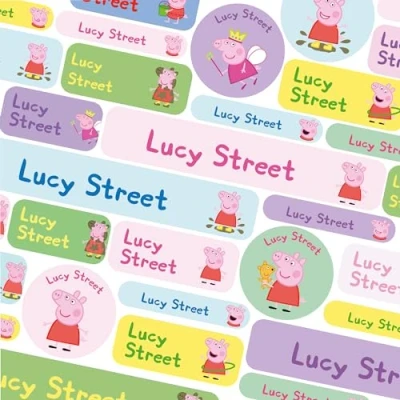 Image of 123 Name Labels for Kids No Iron Tags Clothes Stickers Water Bottles, School Uniform, School, Nursery, Care Homes, Washable and Dishwasher Safe Children (Peppa Pig)