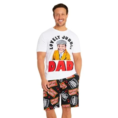 Image of Only Fools and Horses Short Mens Pyjama Set, Lounge Wear Dad Gifts (White/Black, XL)