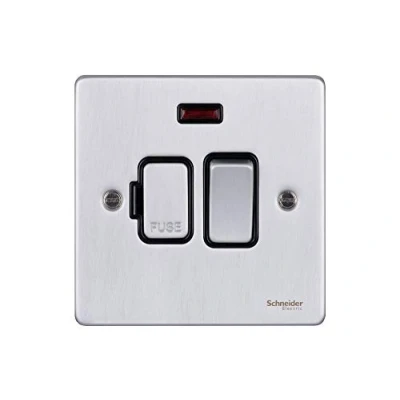 Image of Schneider Electric Ultimate Low Profile Switched Single Fused Connection Unit, with Neon Indicator, 13A, GU5511BBC, Brushed Chrome Black Insert
