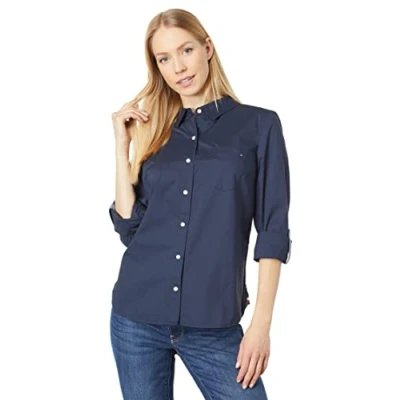Image of Tommy Hilfiger Button Down Shirts for Women, Casual Tops, Sky Captain, M