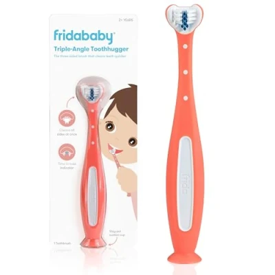 Image of Frida Baby Toothhugger Kids Toothbrush: U Shaped Toothbrush with Triple Angle Bristles, Easy Grip Handle, Soft for Toddlers and 2+ Years Old, Pink
