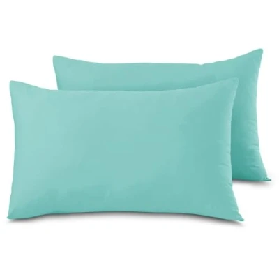Image of Housewife Pillow Cases 2 Pack Bedroom Covers Polycotton Plain Dyed Bedding Pillowcases Pair With Envelope Closure 48X74Cm (Aqua)