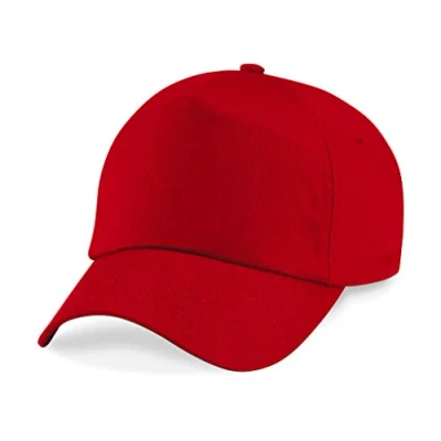 Image of Beechfield 5 panel unlined cotton cap in Bright Red
