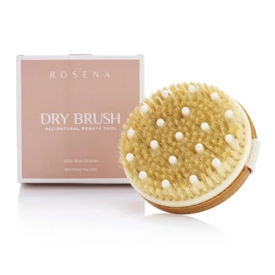 Image of Dry Brushing Body Brush Best for Exfoliating Skin, Lymphatic Drainage and Cellulite Treatment Organic Spa Exfoliation Massage Scrub with Natural Boar Bristles