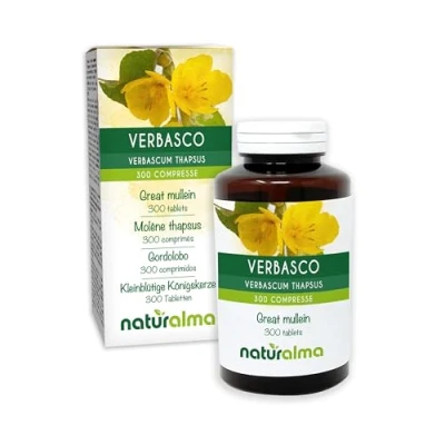 Image of Great Mullein or Common (Verbascum thapsus) Flowers and Leaves Naturalma 150 g 300 Tablets Food Supplement Natural Vegan