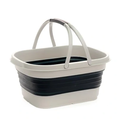 Image of SAMMART 13L Collapsible Basket with Handle Portable Outdoor Picnic Basket/Crater Foldable Shopping Bag Space Saving Storage Container (Grey/Slate Grey, 1)