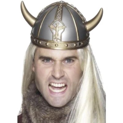 Image of Smiffys Viking PVC Helmet with Horns, Silver, Standard