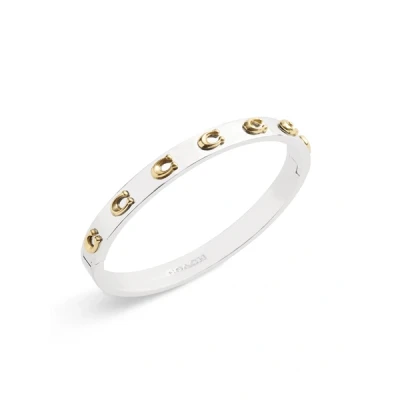 Image of Coach Gold Mix C Logo Hinged Bangle