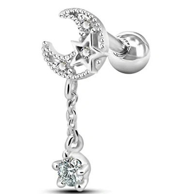 Image of OUFER Helix Piercing Cartilage Earrings 16G 316L Stainless Steel Moon Cubic Zirconia Dangle Tragus Studs Jewellery