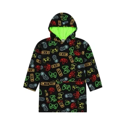 Image of ThePyjamaFactory Boys Video Game Controller Fully Lined Luxury Gaming Fleece Hoodie, Oversized Blanket Hoody For Kids Black