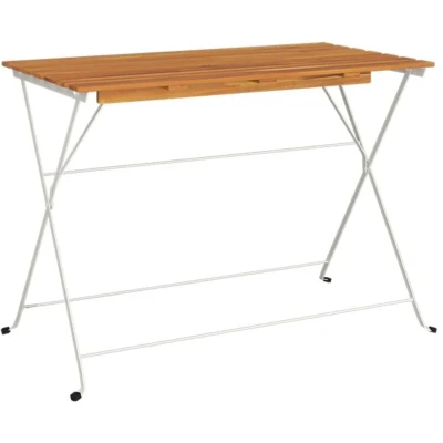 Image of vidaXL Folding Bistro Table for Outdoor Use, Solid Acacia Wood &amp; Steel Structure, Easy Storage and Transportation, Stable Durable Design, Effortless Assembly, Size: 100x54x71 cm.