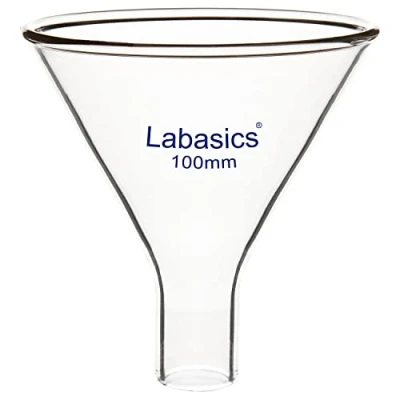 Image of Labasics Glass Powder Funnel, Heavy Wall Borosilicate Short Stem Funnel with 100 mm Top Height and 32
