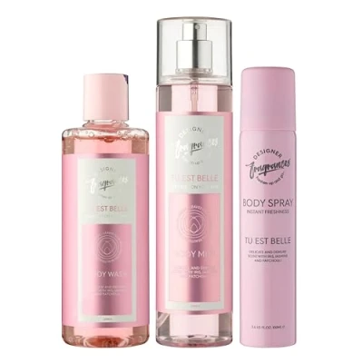 Image of Designer Fragrances 3 Pack Tu Est Belle Bundle Women&#039;s Feminine Body Wash, Deodorant Sprays &amp; Mist For Instant Freshness, Silky Soft, Beautifully Smelling Fresh Skin, Revitalizing