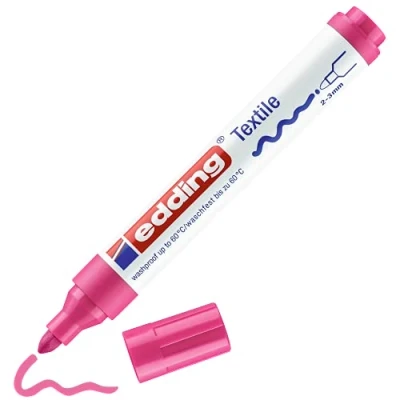 Image of edding 4500 textile marker neon pink 1 pen round nib 2 3 mm permanent fabric markers for drawing on textiles, wash resistant up to 60 C pens lettering