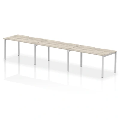 Image of Evolve Plus 1400mm Single Row 3 Person Desk Grey Oak Top Silver Frame