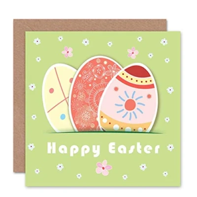 Image of Wee Blue Coo HAPPY EASTER PAINTED EGGS BLANK GREETINGS CARD ART